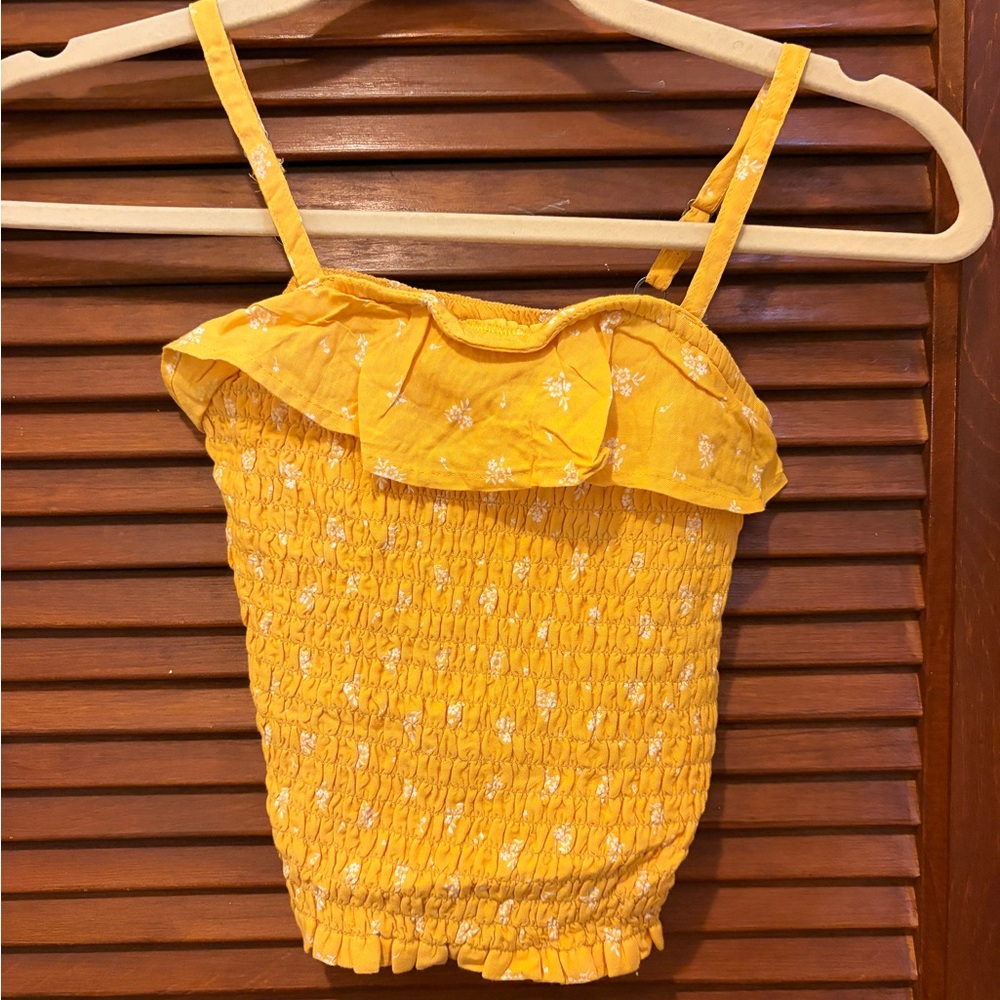 Yellow Floral Smocked Girls Top